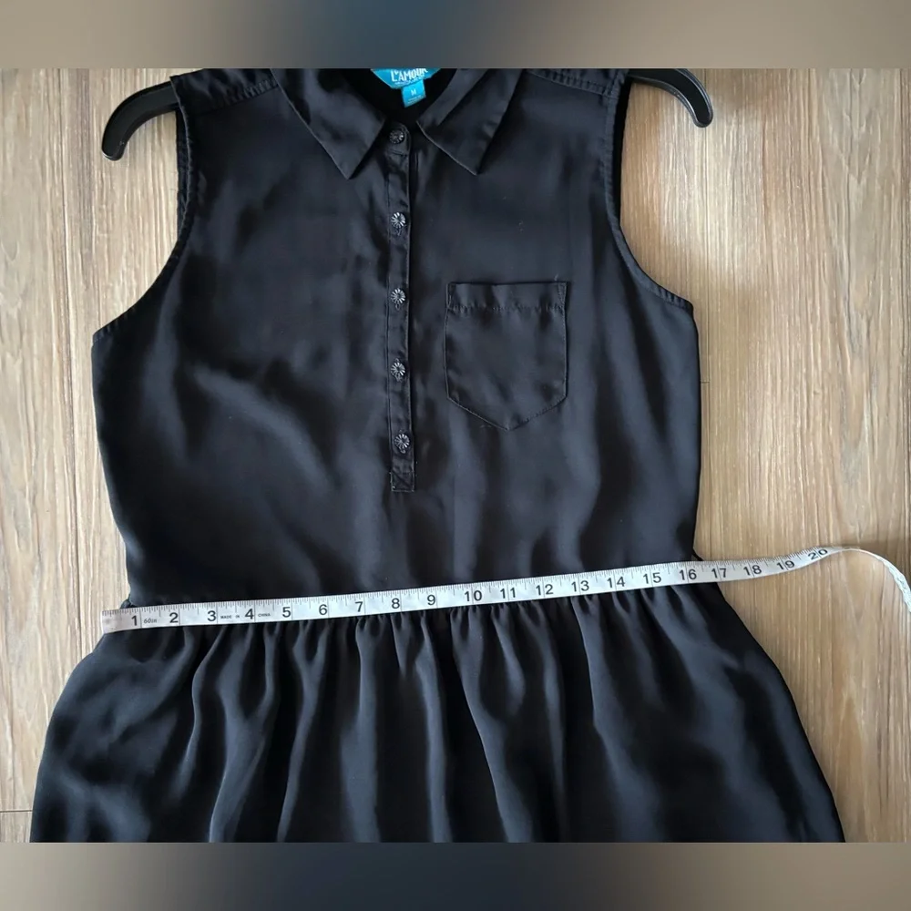 Y2K L’Amour Dress Black Collared Chiffon Button Sleeveless Womens M Whimsigoth